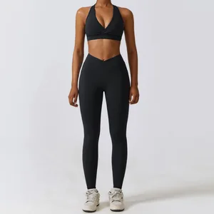 Summer Halter Sports Bra Soft Feeling Gym Fitness Sets Tummy Control Flare Leggings Sets Women Sports Bra and Legging Sets