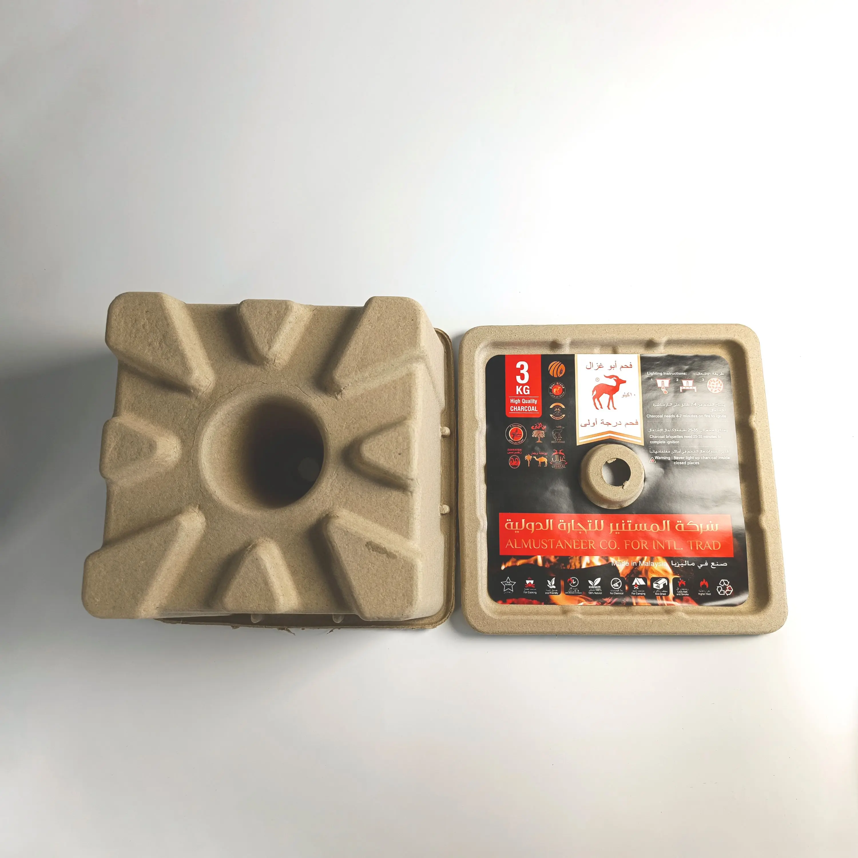 Supplier Wholesale Moulded Pulp Charcoal Container Paper Burning Box Disposable Chinese Grill Box for Charcoal 3kg