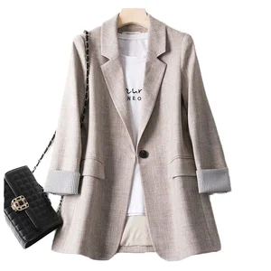Customize Large Size Solid Button Women's Korean Spring Autumn New Loose Casual Blazer Plus Size Coat Top Chubby Women Jacket