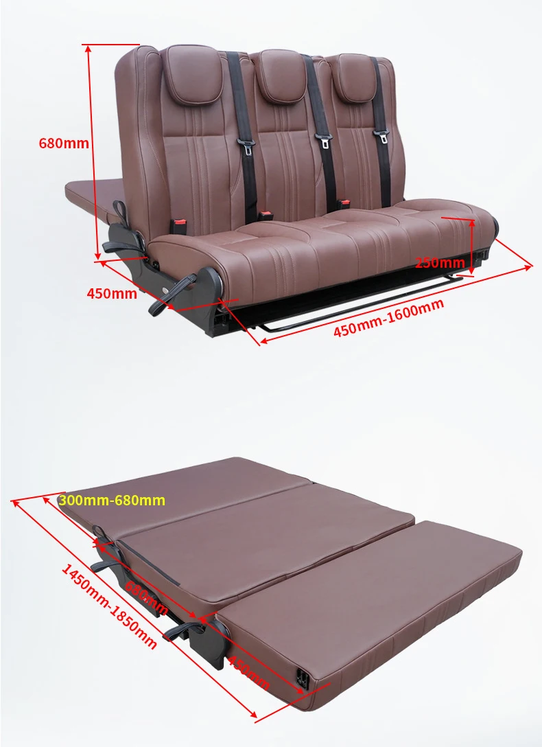 Comfortable Folding RV Camper Van Sofa Seat Bed Three Passenger Seats for  Motorhomes