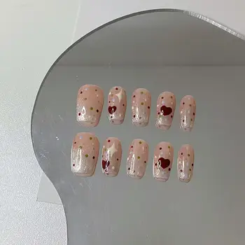 French False Nail 3D Bow Spider Coffin Shape Pink Artificial l Fingernails Long Acrylic Press on Nails With Jellu Glue Set