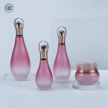 High Quality 50G 60ML 120ML 150ML Bowling Ball Shape Lotion Pump Glass Bottle Pink Spray Glass Bottle And Jars Packaging Set