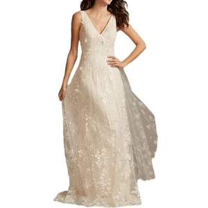 Mermaid Wedding Gown Gorgeous Lace V-Neck Embroidered Bridal Dresses Backless Wedding Dress OEM