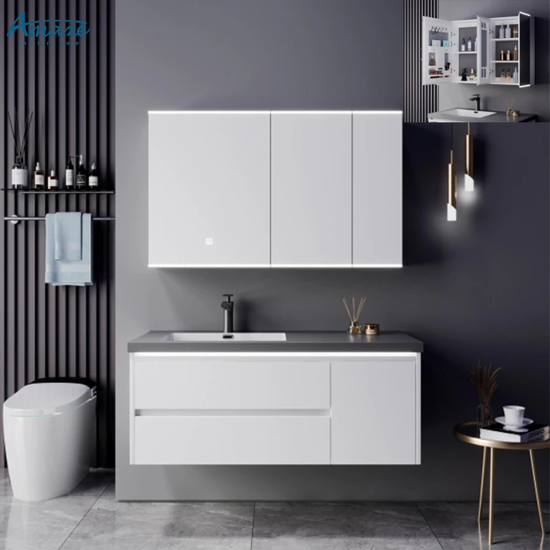 Chinese manufacturer customized design modern double doors water-proof wall mounted bathroom cabinet sink vanity supplier