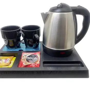 Factory directly supply modern design hotel using water electric kettle with hotel welcome tray set