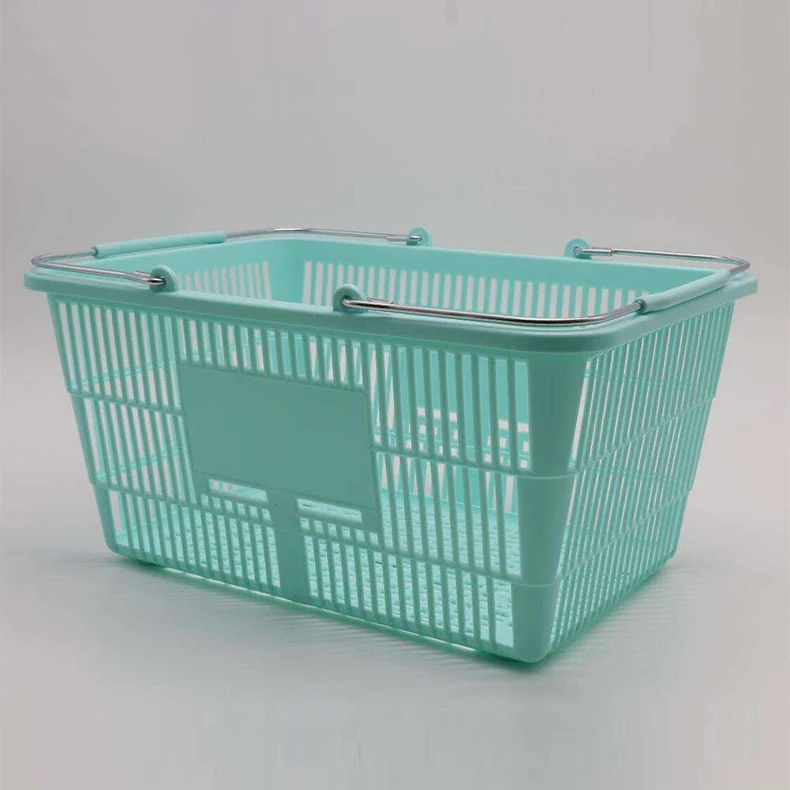 17L Red Color Plastic Supermarket Hand Basket with Two Handles Quality Shopping Baskets Mesh Style Plastic Rolling Basket manufacture