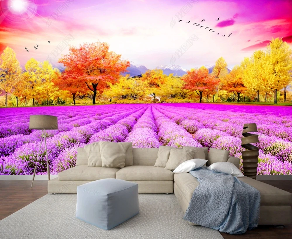 European Style Lavender Gold Tree Animal Print Wallpaper 3d Home Decoration Modern TV Sofa Background Wall