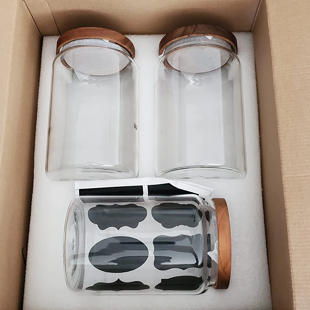 Thread Type Borosilicate Glass Storage Jars with Airtight Acacia Wooden Lid