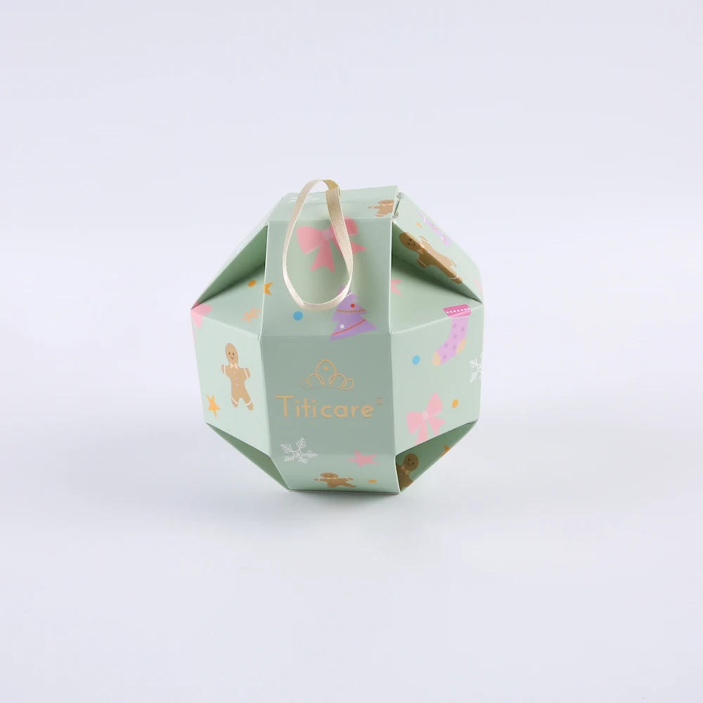 New Design Customized Logo Small Gift Foldable Cosmetic Packaging Ball Shape Box with Handle for Christmas Gift