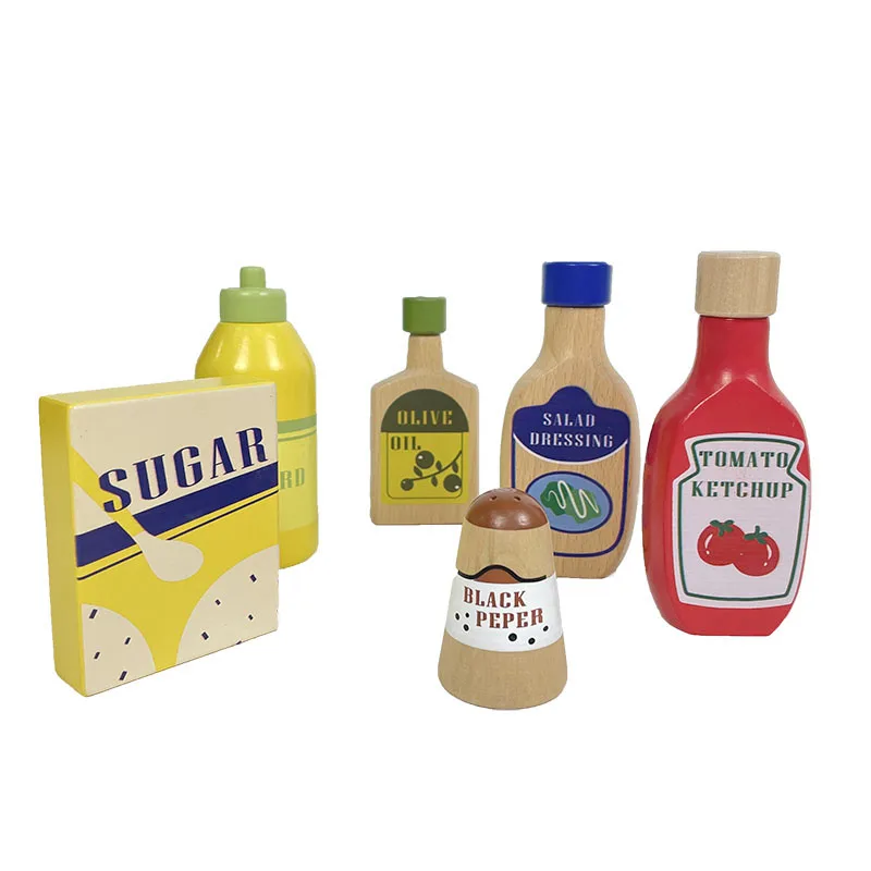 FSC Solid Wood 6pcs Play Food Accessories and Bottles  for Pretend Play Kitchen Toys Toddlers