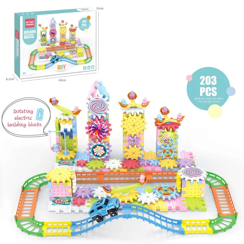 Samtoycn 3D STEM 83PCS Block Variable Puzzle Toys Interlocking Block Moulds Electric Gear Rotating Building Blocks for Kids