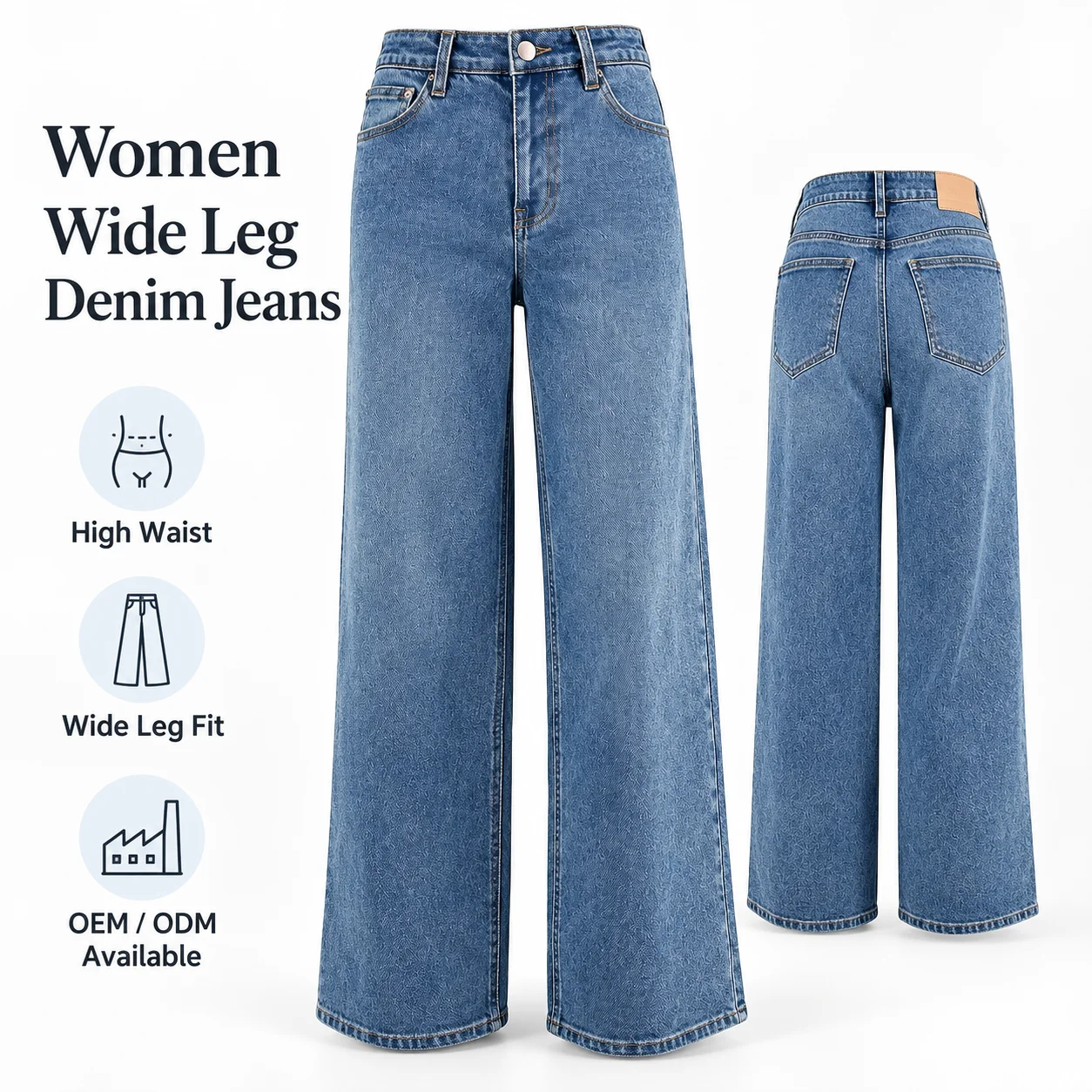 Women's High Waist Wide Leg Jeans Medium Wash Denim Pants With Straight Loose Fit Casual Baggy Trousers