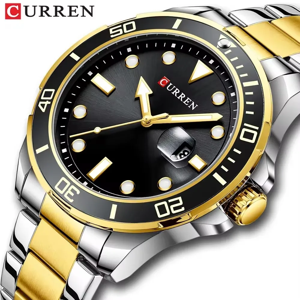 New CURREN 8388 Watch for Men Fashion Business Mens Wristwatches Green  Clock Male Stainless Steel Quartz Watches Reloj Hombre
