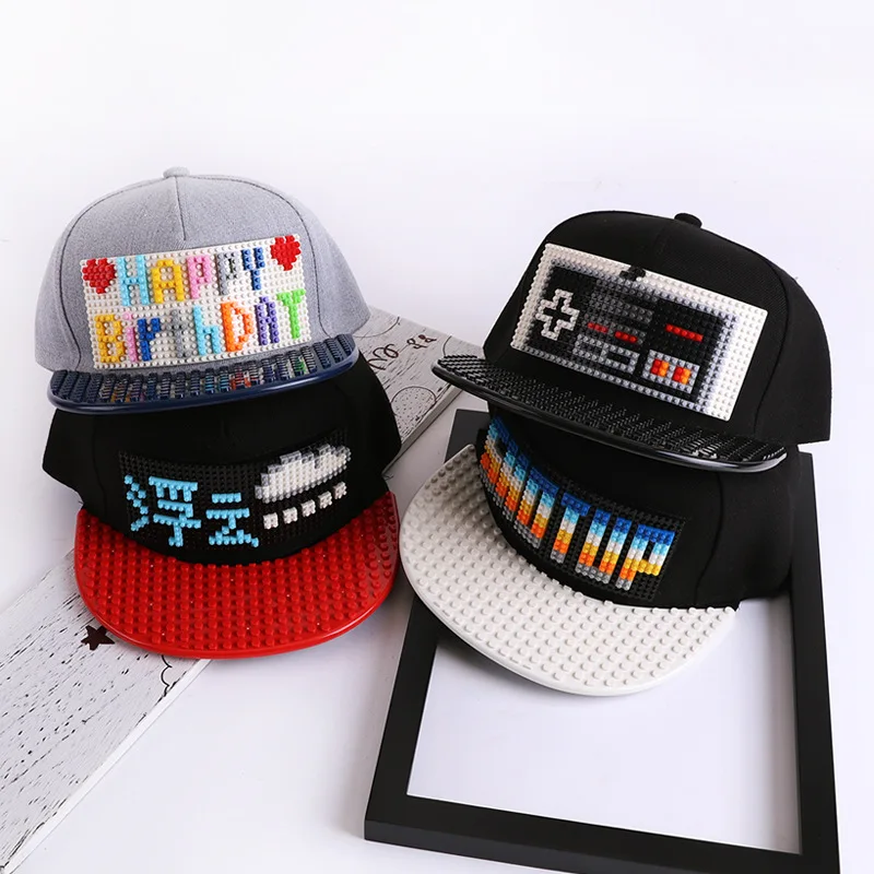 Custom logo creative diy block puzzle baseball hat handmade creation cartoon hip-hop trend block flat brim hat snapback cap