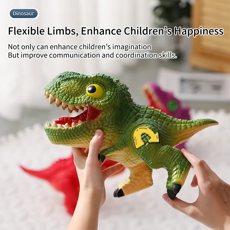 Custom Role Play Game Battery Operate Pretend Play Big Cute Rubber Human Stretchy Hand Dinosaur Puppet With Sound for Children
