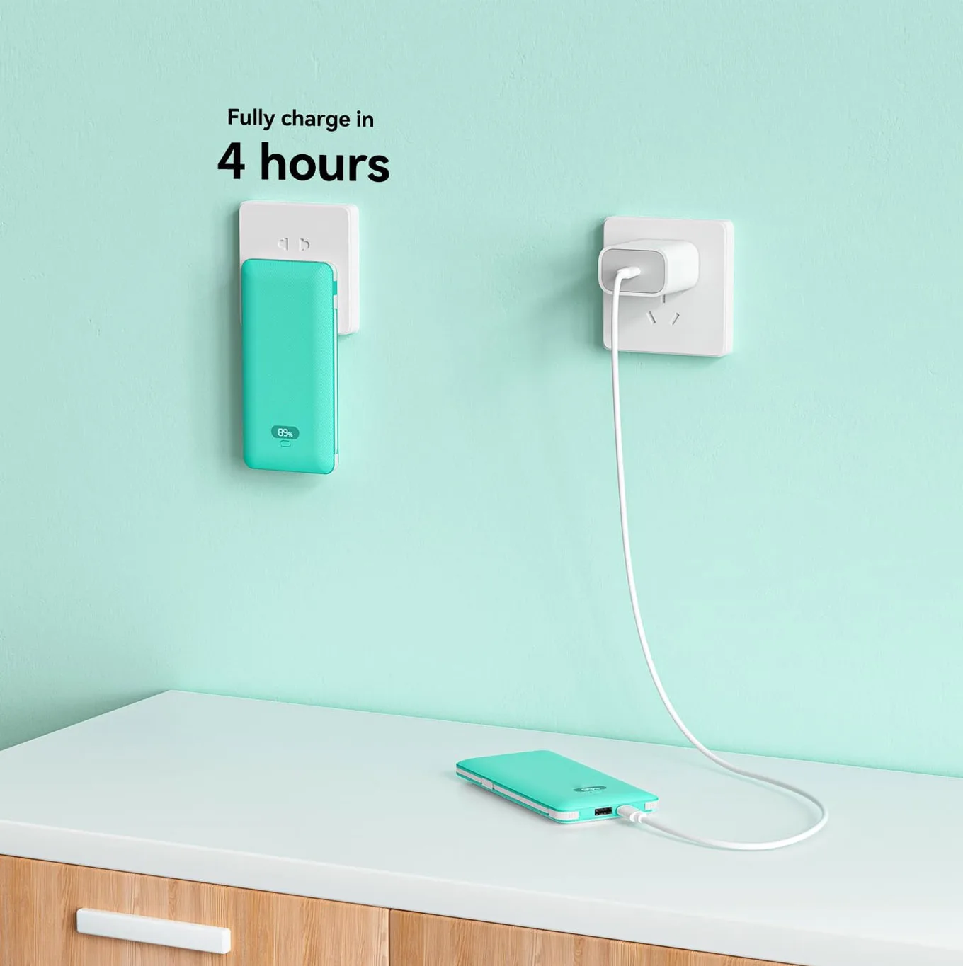 Quick 20W 6 in 1 Power Bank 10000mAh Built-in 3 Cables & AC Plug, Portable Multi-port Phone Charger Digital Display PB180P