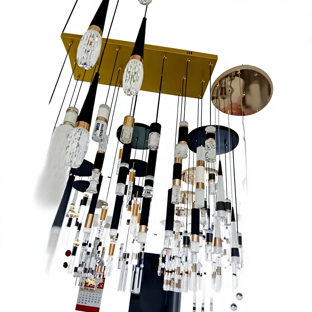 Custom Made Hotel Lobby Restaurant Indoor Crystal Hanging Light Black Gold European Style Modern Small Iron Cost-effective
