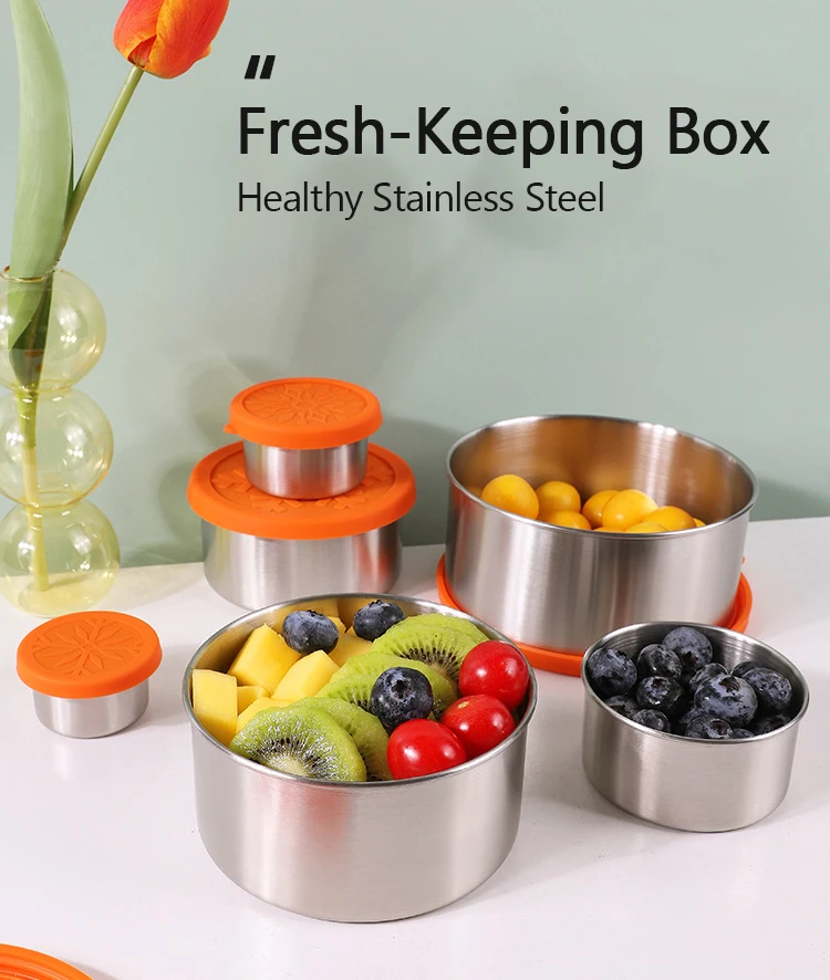 Essie Stackable Toddler Snack Containers 304 Stainless Steel Food Container With Silicon Lids