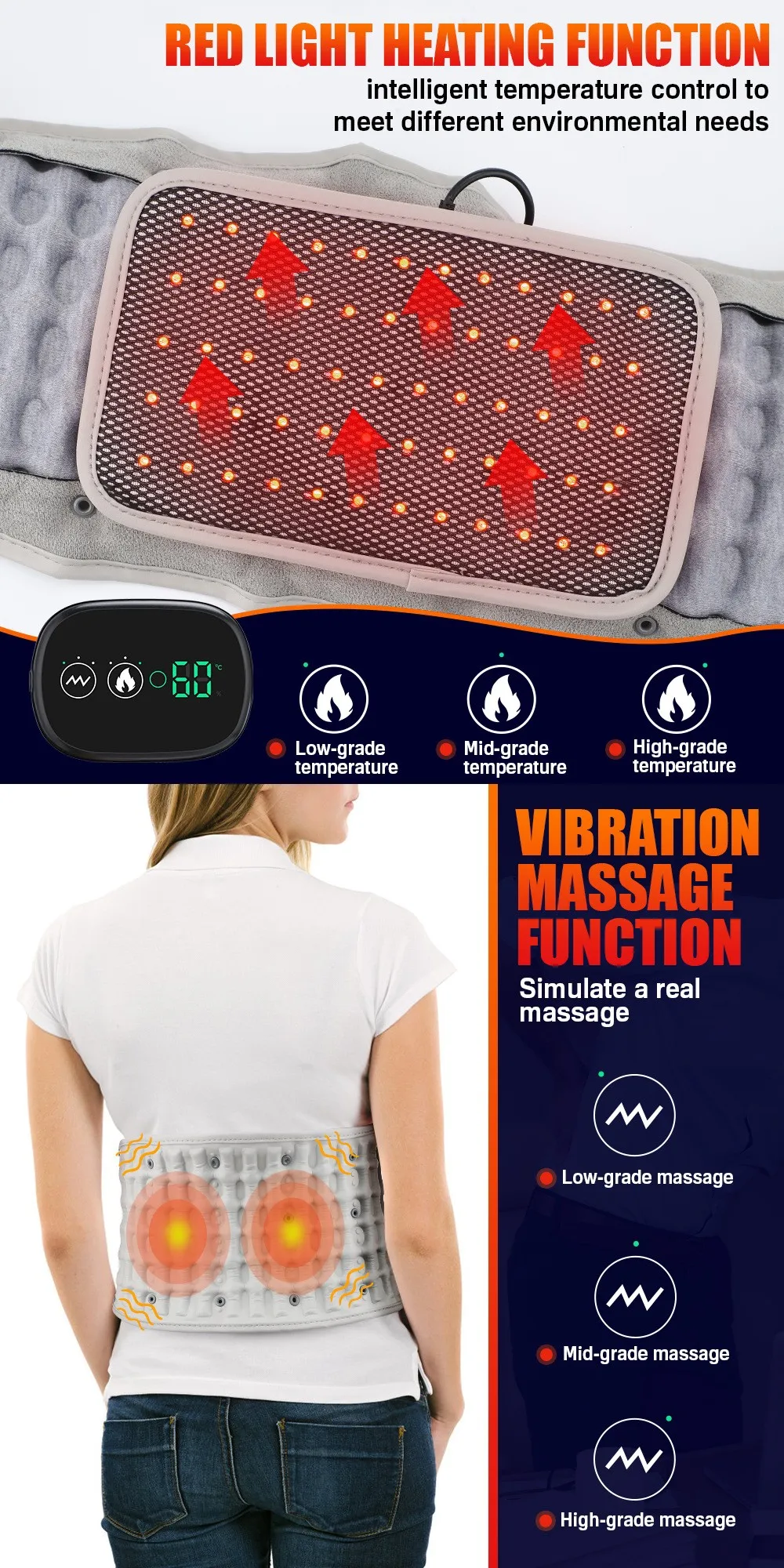Hot Electric Vibrating Massage Belt Inflatable Lumbar Waist Heating