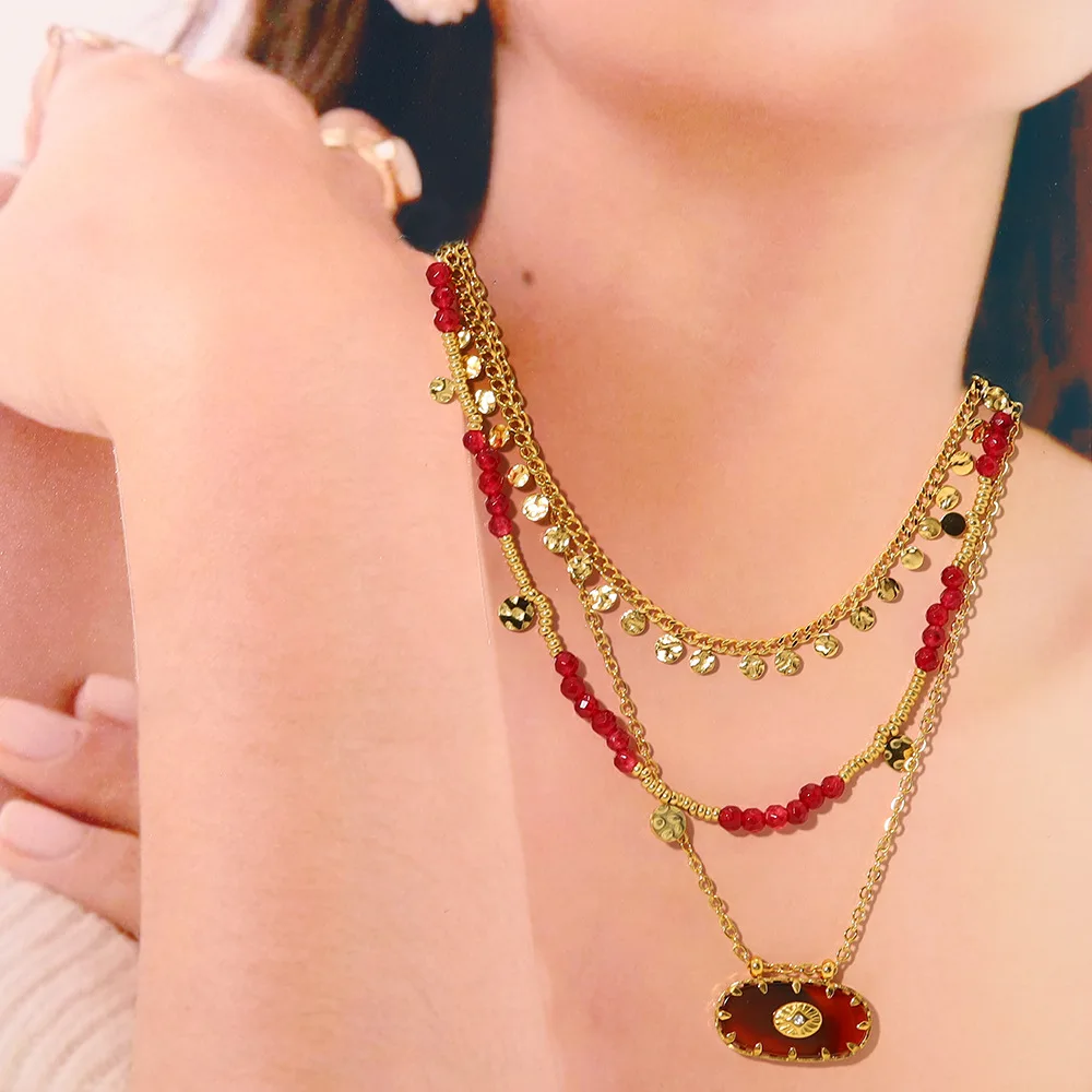 Red Acrylic Beaded Necklace