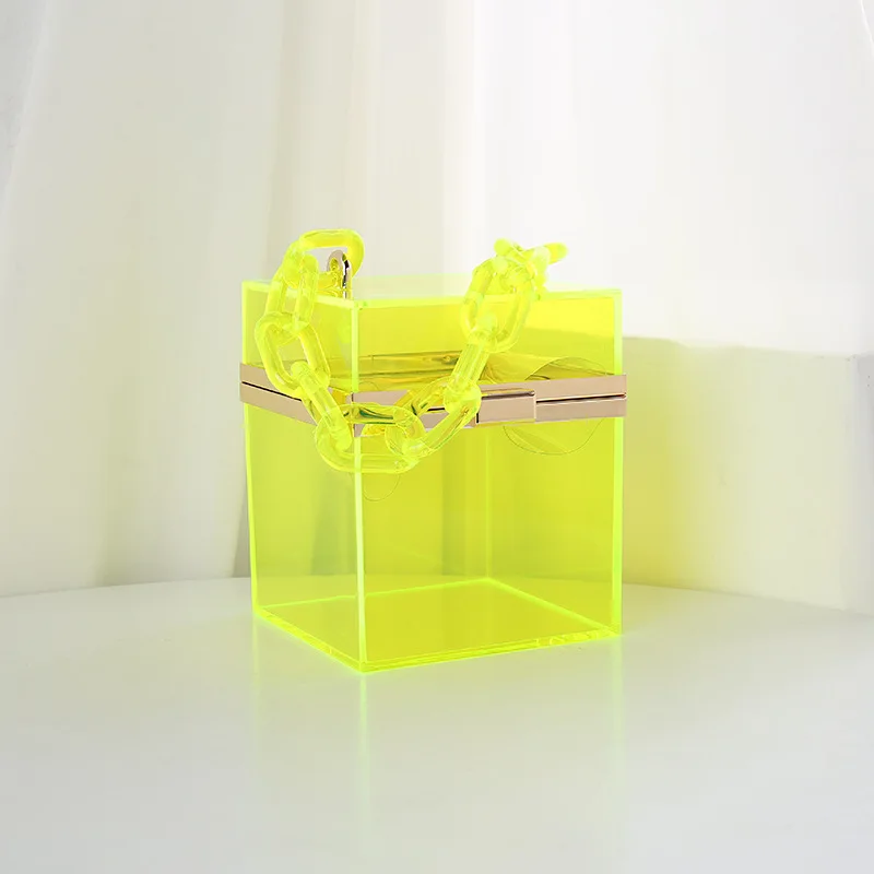 Wholesale Square Box Handbag Transparent Evening Bags, Cute Clear Acrylic  Plastic Neon Hard Frame Party Clutch Purse with Gold Chain Strap From  m.