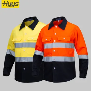 Cotton  Hi Visibility Workwear Custom Work Shirts Cost Construction Work Clothes for Men Reflective Strips