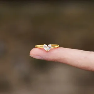 Ilona Custom Color Copper Gold Plated Personalized Heart Water Drop Index Finger Ring Women 1-12 Months Birthstone Ring Gift