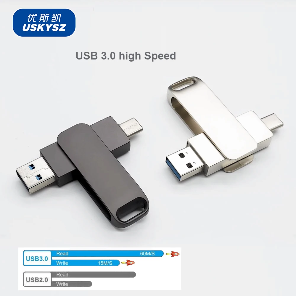 Pendrive Customize Logo USB 3.0 Type-C 2in1 Metal 1TB 128GB 8GB 64GB Cles USB Stick Promotion Gift OTG USB Flash Drive