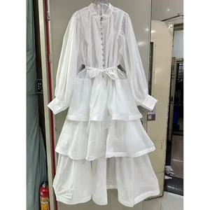 AELESEEN Factory Wholesale Autumn Winter O-Neck Midi Dress Luxury Women's Long Elegant Ruffles Party Vintage Dress Female