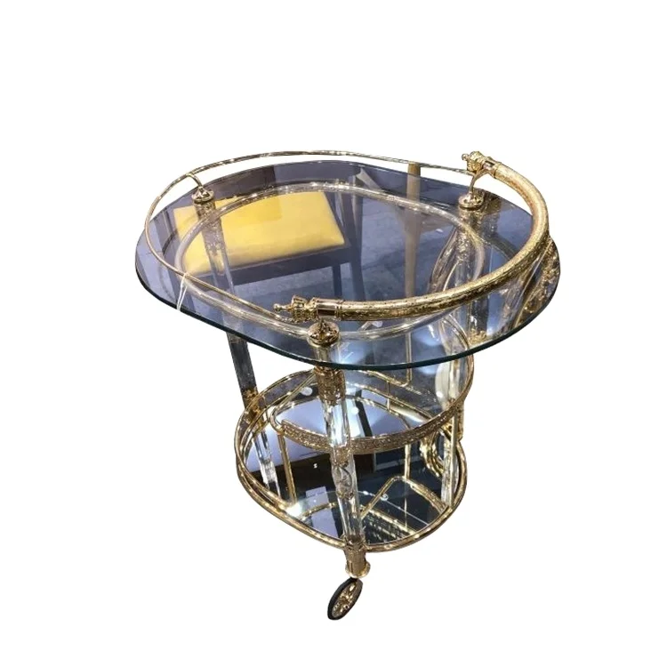 Bomacy Hot Sale Modern Luxury Beauty Salon Furniture Gold Glass Top Hair Salon Trolley for Sale