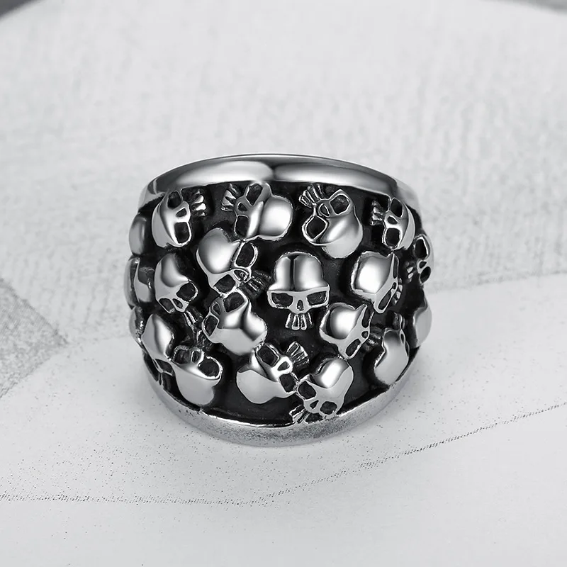 Anello Teschio Gotico Memento Mori Fatto A Mano &ndash; Argento Sterlina &ndash; Stile Biker/Pirata