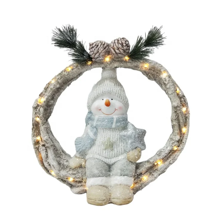 Happy Snowman Interior Christmas Decorative with LED Lights  Holiday Winter Lighting Statue for Tables Fireplaces and Shelves