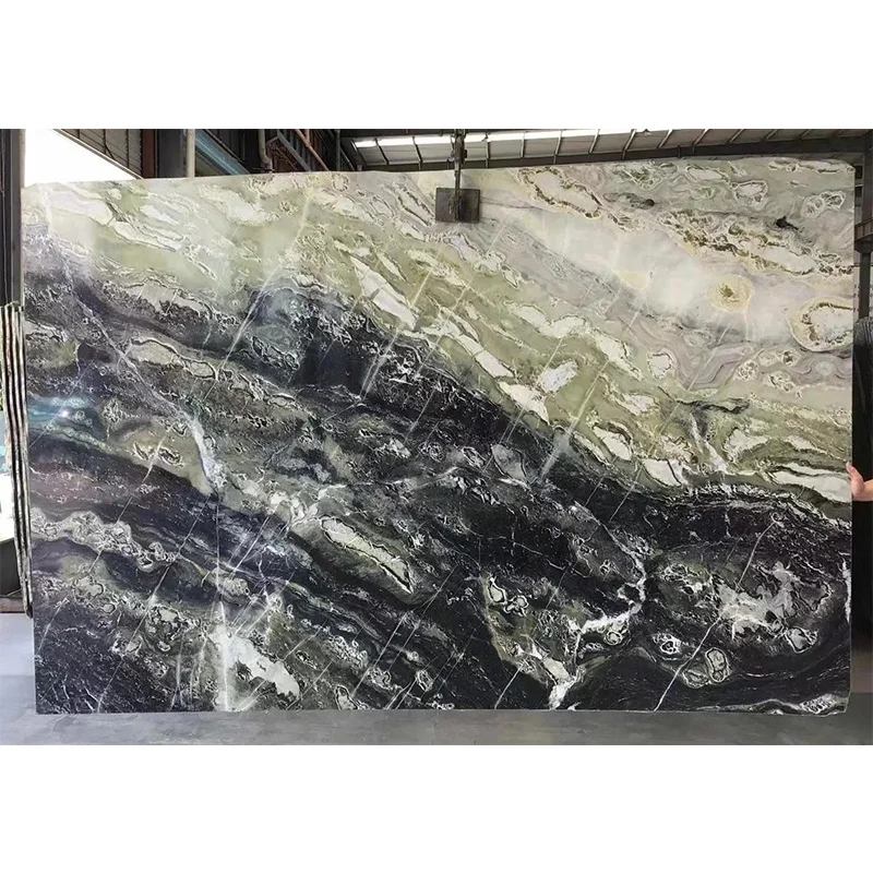 주방 및 욕실 세면대, 싱크대, 벽면, 바닥 등 가정 인테리어용으로 맞춤 제작 가능한 고품질 블랙 & 그린 대리석 슬래브
