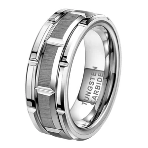 Coolstyle Jewelry 8mm Tungsten Finer Ring for Men Women Engagement Promise Wedding Band Brick Pattern Brushed Finish Comfort Fit