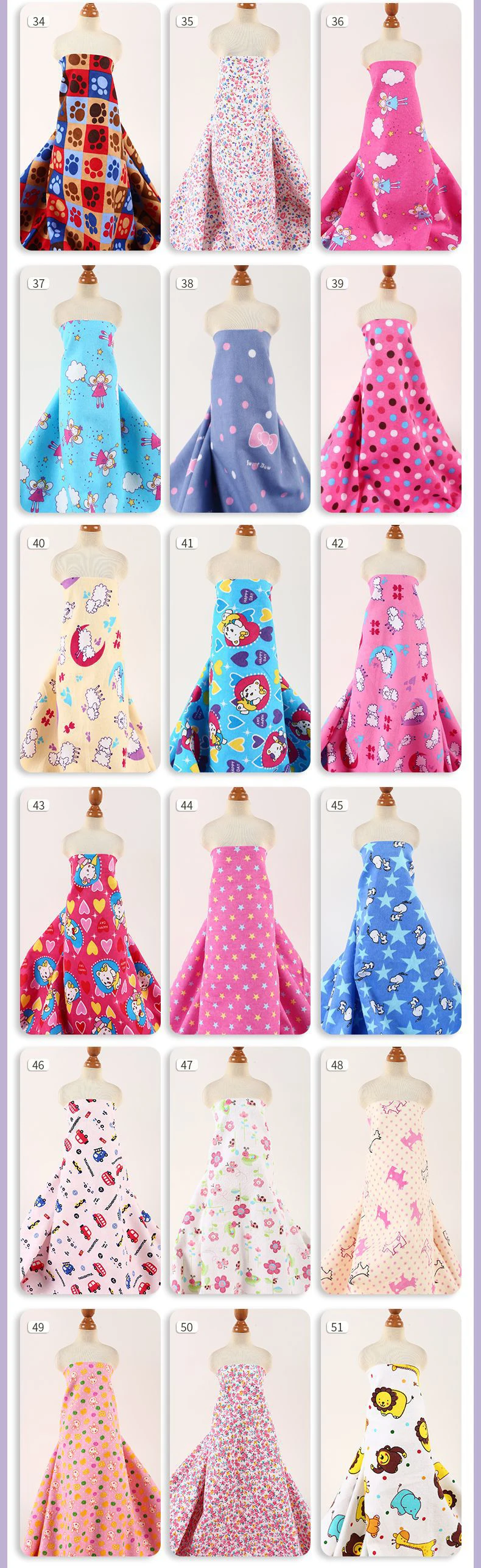 Stock Lot 43/44" Flannelette 150gsm Printed 100 Cotton Flannel Fabrics