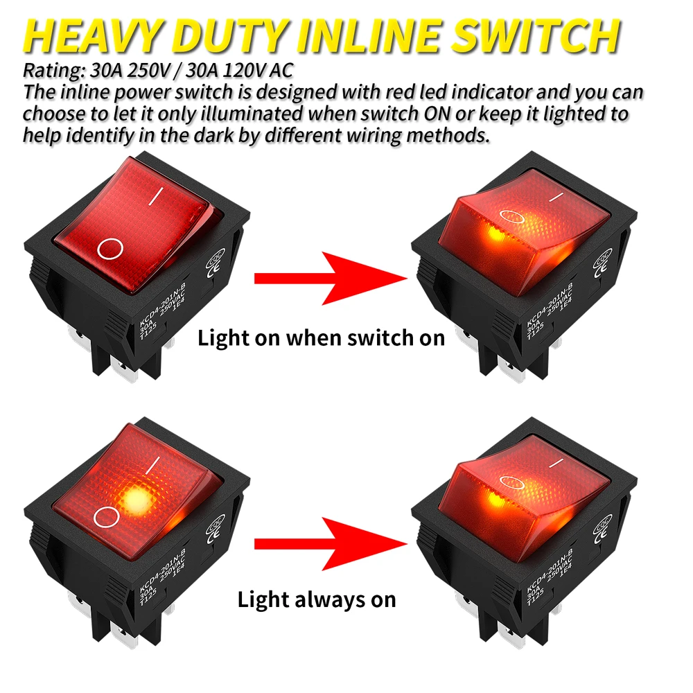 30a 250v Power Rocker Switch Heavy Duty Large Current Led Indicator