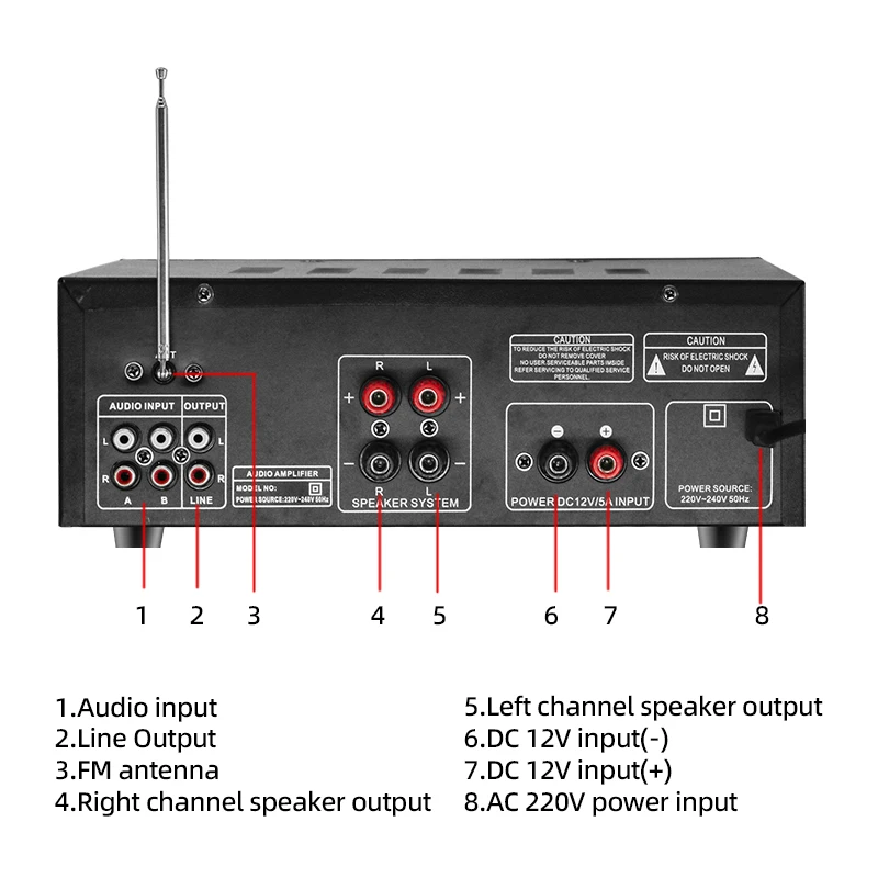 AV-326BT Karaoke Amplifier - 4 Mic Input, 300W + 300W Power Home