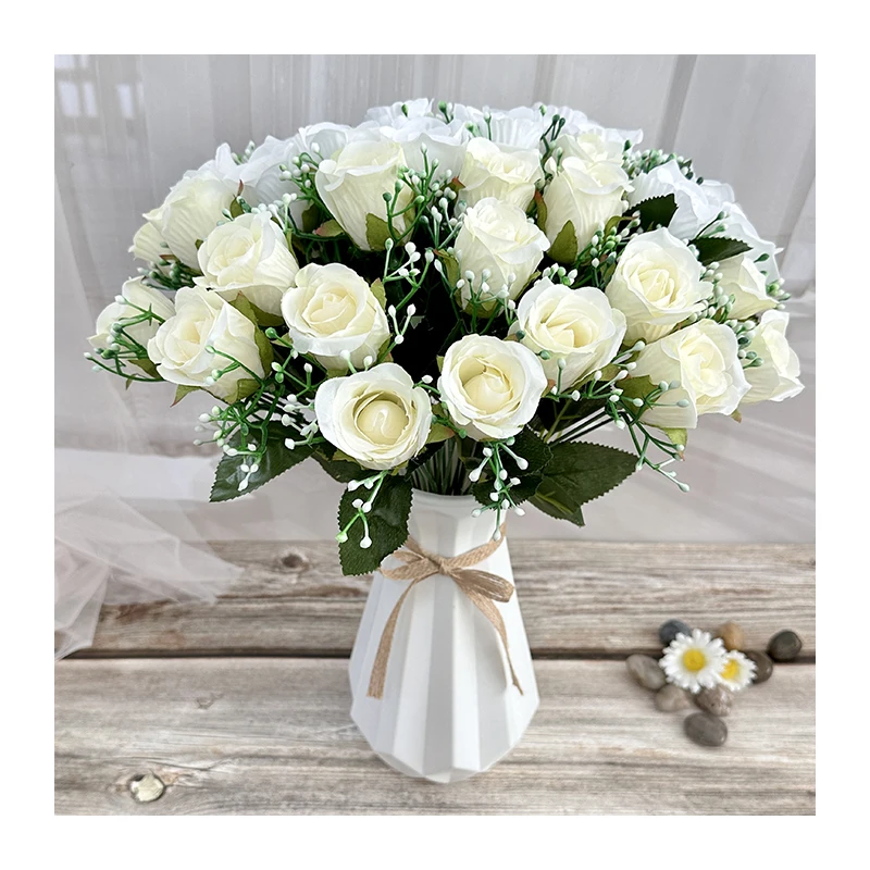 Mataas na Kalidad na 18-Ulong Artificial Rose Flowers Bouquet na Silk Flower na Floral at Kulay-Kulay para sa Dekorasyon sa Kasal