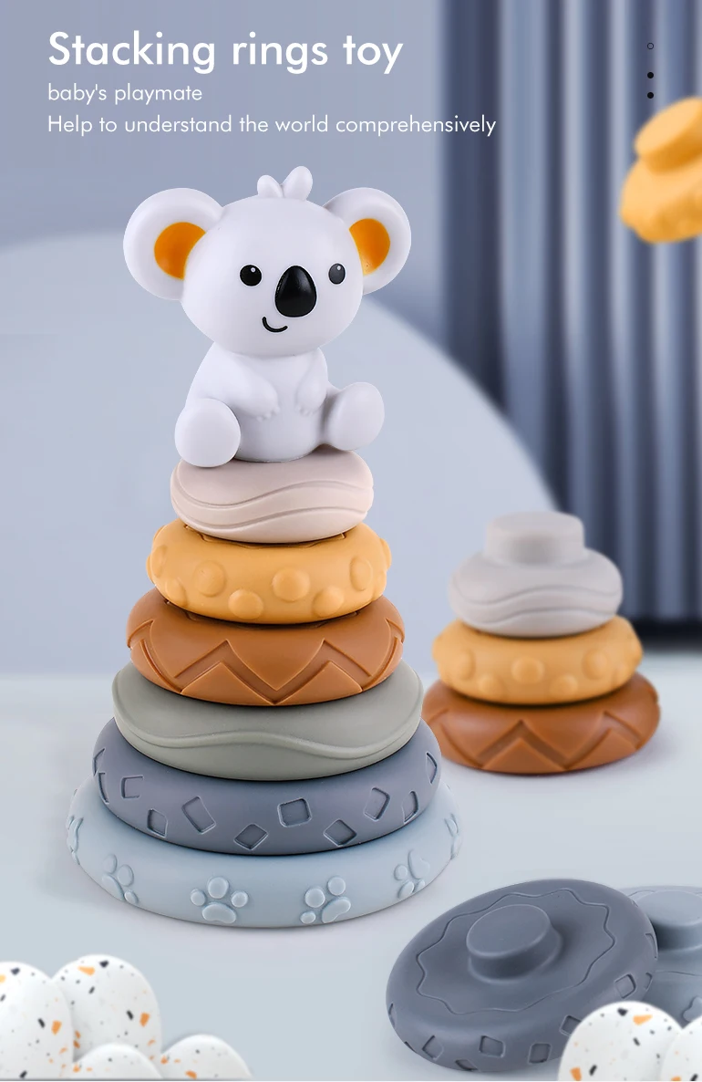 Montessori educational toys baby silicone stacking toy juguete infant koala stack rings tower soft stacking blocks for baby