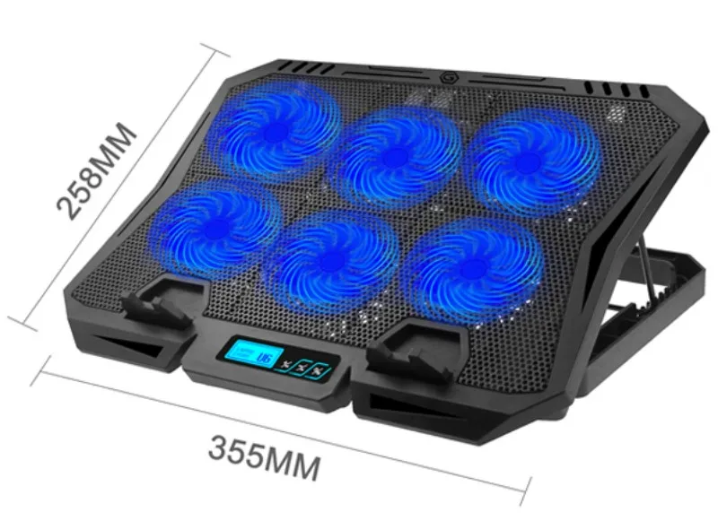 Prix de gros 2-en-1 Support réglable pour ordinateur portable Ventilateur de refroidissement Matériau ABS Vitesse du vent variable Affichage LCD de jeu Support de téléphone