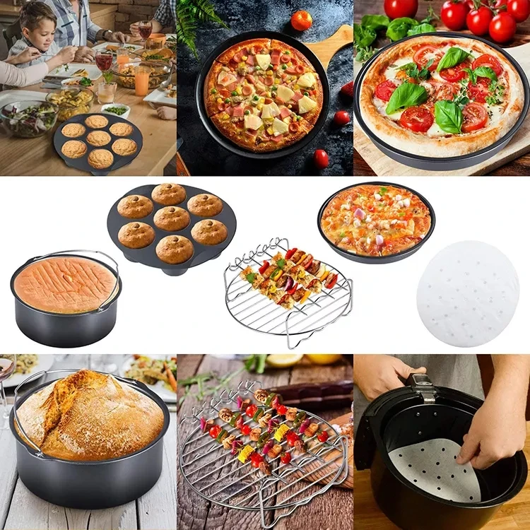  Airfryer Fryer Accessories Baking Tools Reusable Silicone Pot  Baking Basket Pizza Plate Grill Pot Kitchen Cake Cooking Tool Food Safe Air  Fryer Accessories (Color : 16cm Brown) : Home & Kitchen