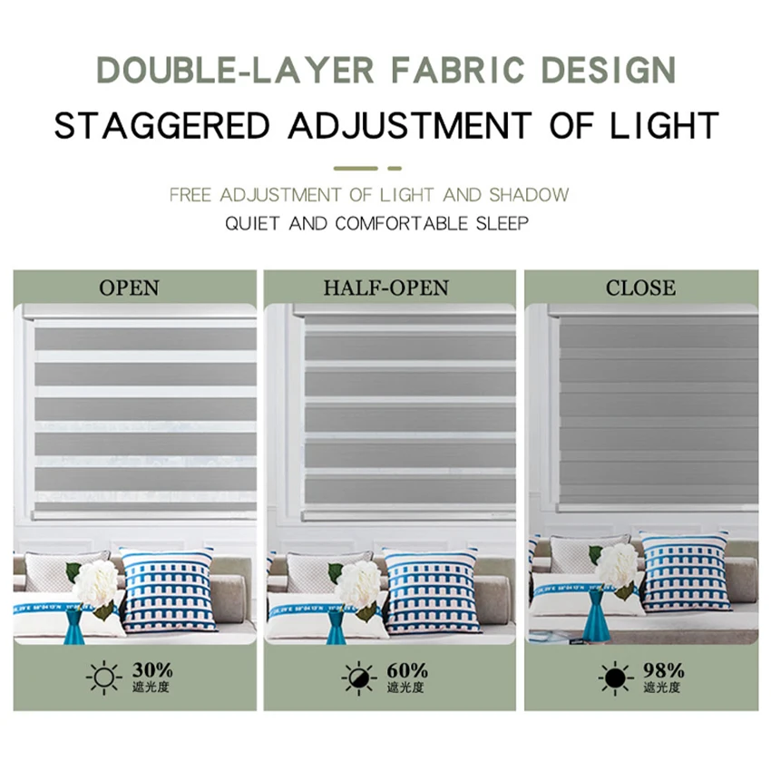 zebra Blinds Motorized Alexa Blackout Window Shades Smart Home Double Layer zebra Roller Blinds with Remote for Window