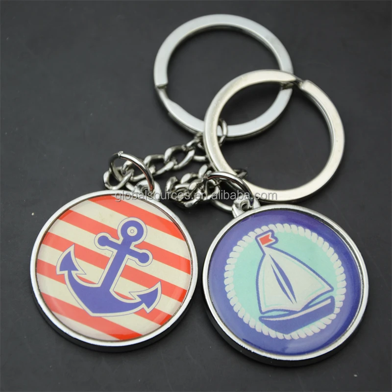 Custom Metal Circle Key Chain Anchor Epoxy Round Keyring Boat - Buy ...
