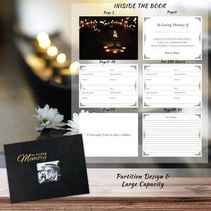 Gold Foil Embossed PU Leather Hardcover Funeral Guestbook Thread Sewed Binding Memory Book for Signatures Condolences Memorial