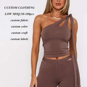 Manufacturer High Stretch Fitness Activewear Gym tank Tops Custom Cutout Design Women Solid Color One Shoulder Cropped tank Top