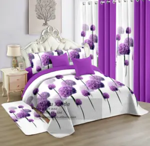 Wholesale New Colors Luxury  Bedding Set With Matching Curtains 12PCS Printed 100% Polyester Quilted Bedspread Set for Bedroom