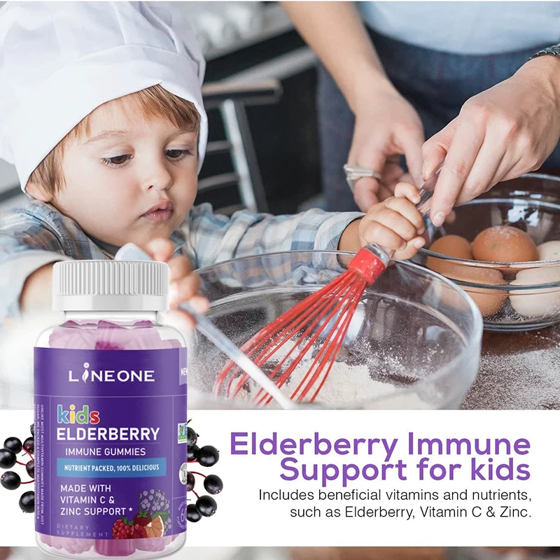 Private label Vegan Supplements VitaminBlack  kids Elderberry Gummies Boost Immune Support factory