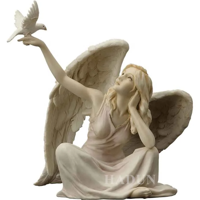 white marble goddess angel sculpture with peace pigeon for