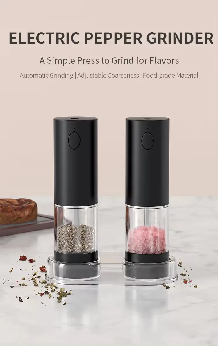 Rechargeable with storage base adjustable salt and pepper grinder electric pepper and salt grinder set