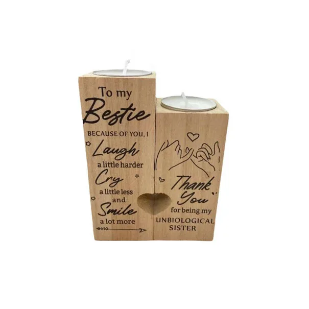 Bougeoir Cœur Bois Pour Meilleure Amie - Message Amitié Gravé - Décoration Romantique